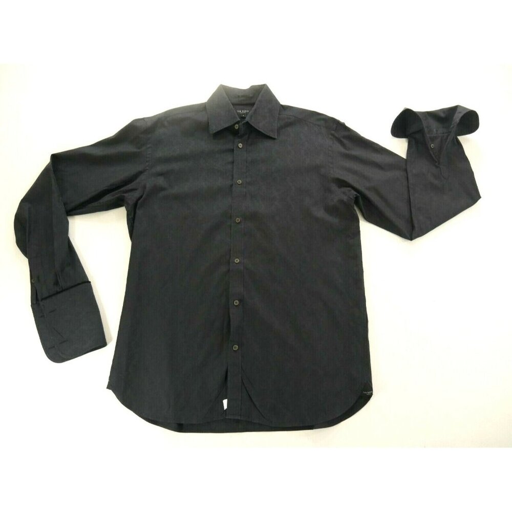 Ted Baker London Mens Black Floral Long Sleeve Button Front French Cuff Shirt Lg